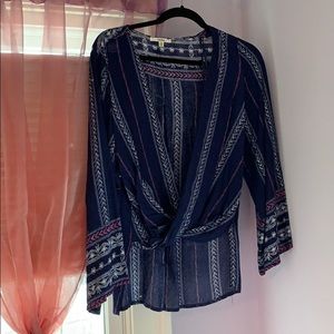 Stylish, patterned navy and purple long sleeve